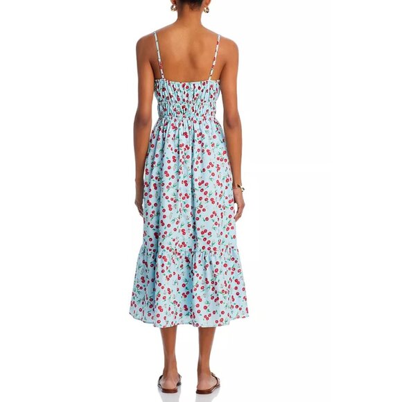 AQUA Women's Cherry Print Spaghetti Straps  Tiered Skirt Midi Dress Size L 2801 - Picture 8 of 11